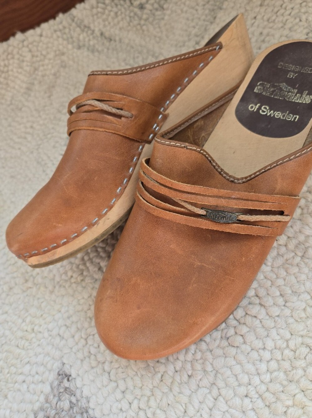 Vintage Skandals Natural Leather Wooden Clogs EU 45